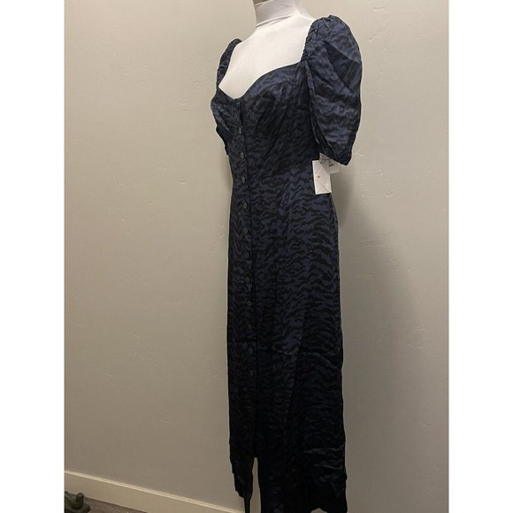 NWT Good American Corset Style Navy Black Zebra Print Puff Sleeve Maxi Dress 2 - Picture 4 of 8